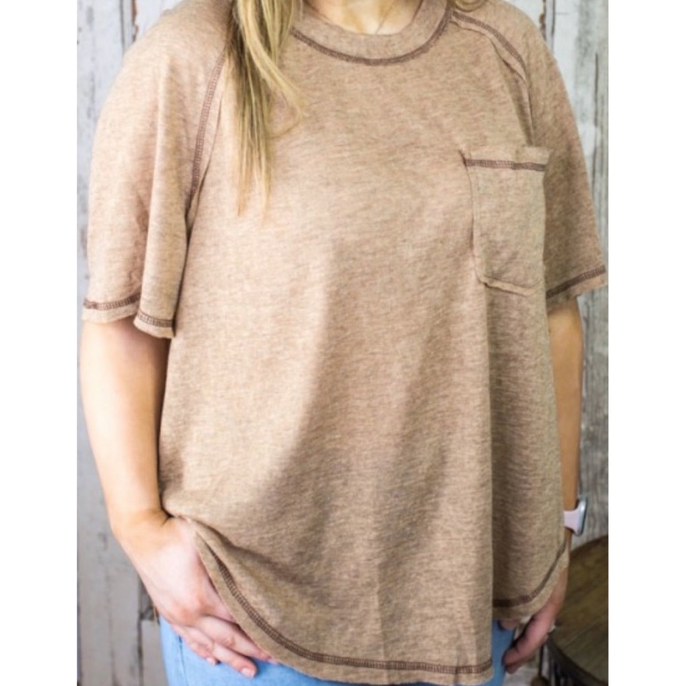 Raw Hem Top - La Miel Medium Tan/Brown